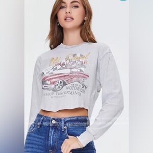 Cut Cropped Faded Vintage Style Car Racing Tee Circle Cutout Open Back Women’s